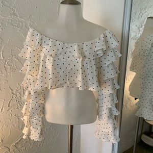 Spanish inspired flounced sleeve crop top
